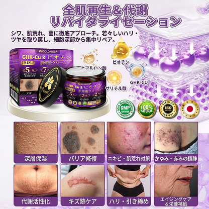 日本製・国内発送✨ 𝐆𝐎𝐋𝐃𝐊𝐈𝐒𝐒® 𝐆𝐇𝐊-𝐂𝐮 & 𝐁𝐈𝐎𝐓𝐈𝐍 𝟏𝟎-𝐈𝐍-𝟏「ゴールドキッス ® GHK-Cu ＆ ビオチン 10-in-1」スキンリストアクリーム⚡贅沢な美容成分が 1 つに凝縮！！