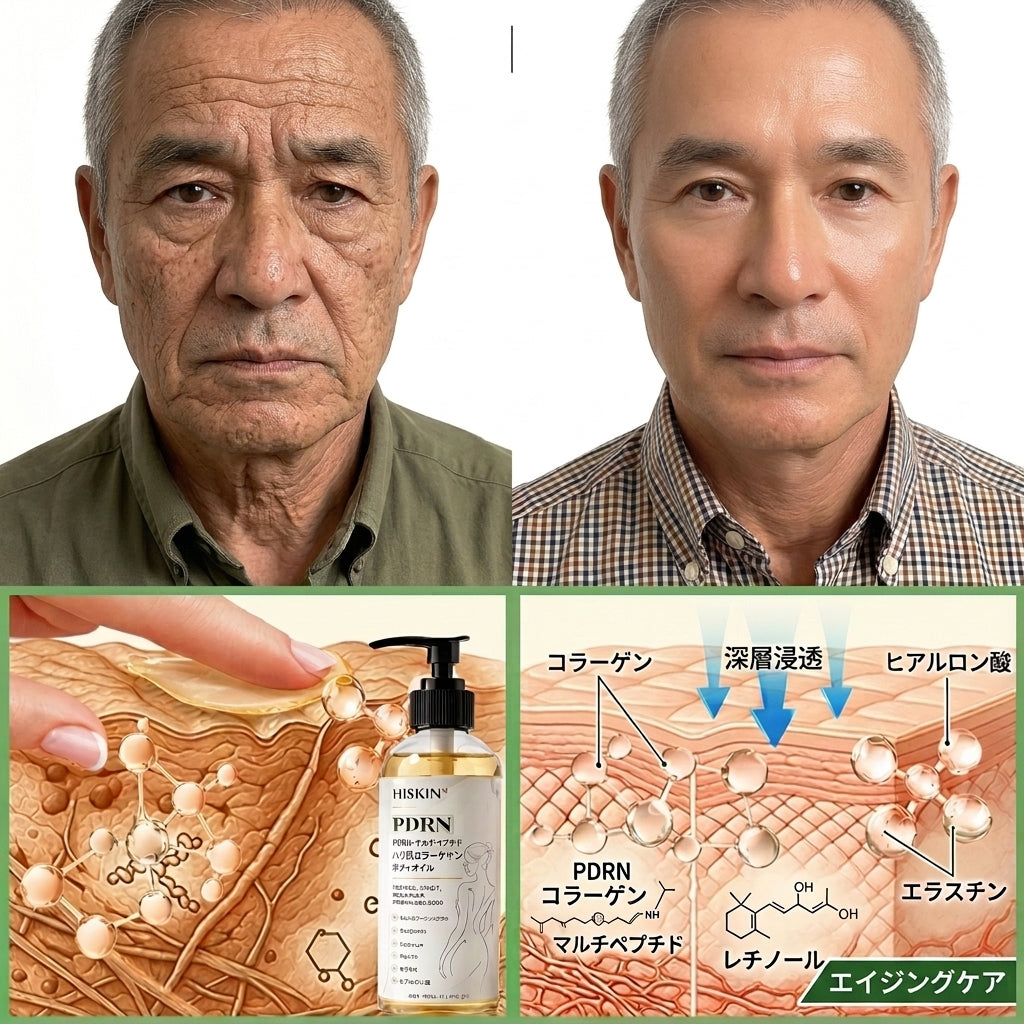 HISKIN® PDRN マルチペプチド ハリ・弾力コラーゲンボディオイル — エイジングケア、保湿ケア、ハリ・弾力ケア、なめらかな肌印象へ導くボディケア、肌トーンケア、ニキビ跡・乾燥による色ムラケア、肌表面の気になる部分のケア。