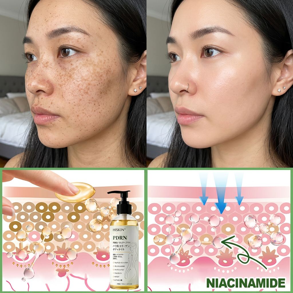 HISKIN® PDRN マルチペプチド ハリ・弾力コラーゲンボディオイル — エイジングケア、保湿ケア、ハリ・弾力ケア、なめらかな肌印象へ導くボディケア、肌トーンケア、ニキビ跡・乾燥による色ムラケア、肌表面の気になる部分のケア。